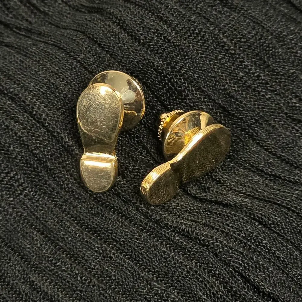 Vintage Avon Spirited Steps Shoe Footprint Lapel Pins Gold Tone Pair